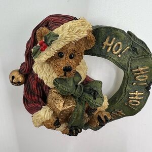 Boyd’s bear Santa HoHoHo wreath brooch Christmas jewelry pin vintage